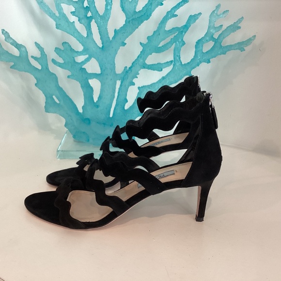 Prada Black Suede Scalloped Straps Heel Sandal MSRP: $1140 Size 36.5 - Picture 14 of 16